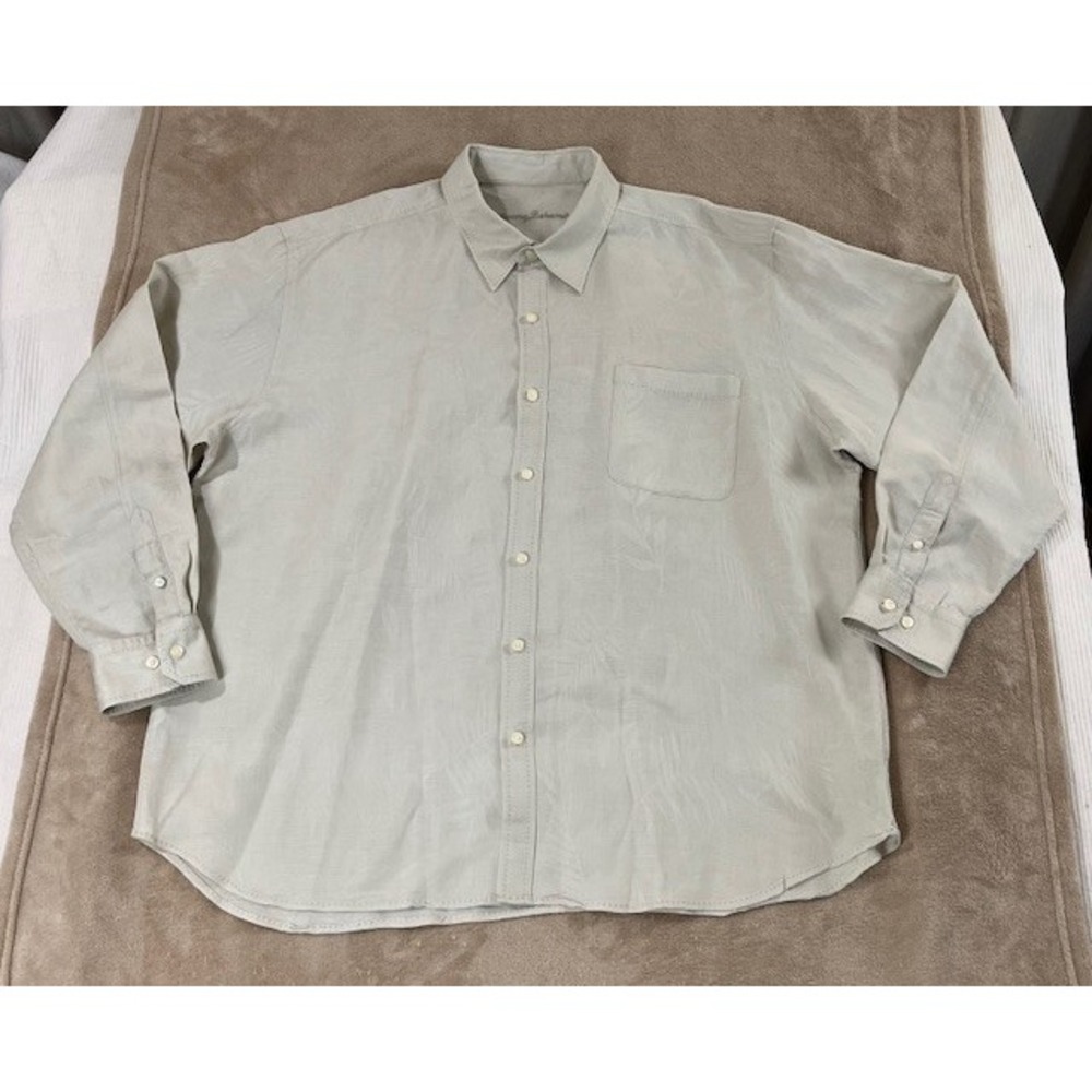 Tommy Bahama mens shirt size XXL beige Long‎ Sleeve Button Up Linen Blend EUC